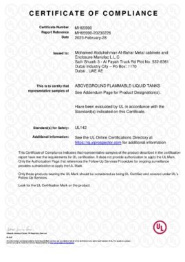 UL 142 certificate 1 pdf 269x380 - Awards and Certifications